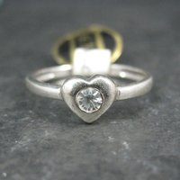 Vintage Sterling Silver Crystal Heart Ring Size 8 New Old Stock