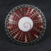 Huge Estate Sterling Red Shell Ring Size 7.5