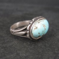 Antique Turquoise Ring Size 9.75 Vintage Sterling Silver
