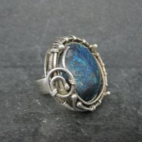 Huge Sterling Chrysocolla Wire Wrapped Ring Size 8