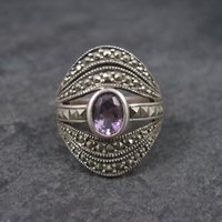 Vintage Sterling Amethyst Marcasite Ring Sz 7