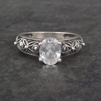 Vintage Sterling Filigree Cz Solitaire Ring Size 8