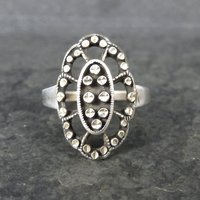 Unusual Vintage Sterling Diamond Cut Ring Size 6.5