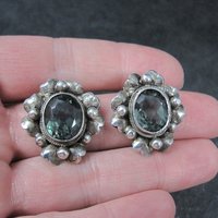 Estate Sterling Green Spinel Clip On Earrings