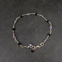 Dainty Sterling Black Purple Crystal Bracelet 7 Inches