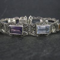 Vintage Sterling Marcasite Gemstone Bracelet 6.5 Inches