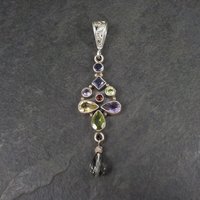 Long Estate Sterling Gemstone Pendant