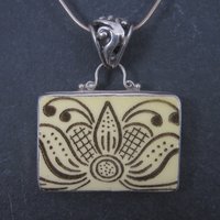 Vintage Sterling Floral Pottery Pendant Necklace