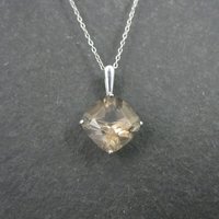 14K Smoky Topaz Solitaire Pendant White Gold