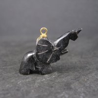 Estate Black Nephrite Jade Elephant Pendant Charm