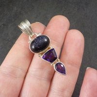 Vintage Sterling Blue Goldstone Amethyst Pendant