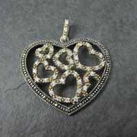 Large Sterling Cz Marcasite Heart Pendant