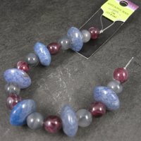 Blue Maroon Gray Agate and Acrylic Bead Strand