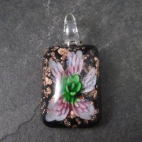 Vintage Pink Floral Murano Style Art Glass Pendant