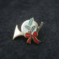 Vintage Hallmark Christmas Horn Trumpet Pin