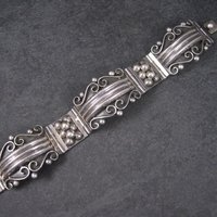 Wide Ornate Vintage Panel Bracelet Mexican Sterling 7.5 Inches