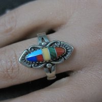 Vintage Southwestern Sterling Silver Inlay Ring New Old Stock Multiple Sizes Available