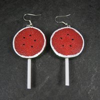 Large Watermelon Lollipop Earrings Sterling Silver