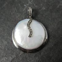 Round Sterling Baroque Mabe Pearl and Diamond Pendant