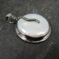 Round Sterling Baroque Mabe Pearl and Diamond Pendant