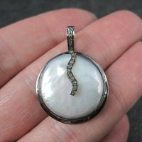 Round Sterling Baroque Mabe Pearl and Diamond Pendant