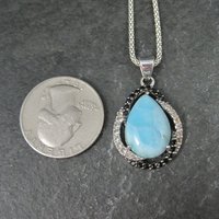 Estate Sterling Larimar and Spinel Pendant Necklace