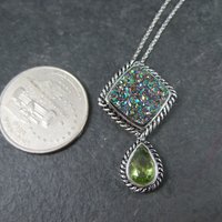 Estate Sterling Peridot Druzy Pendant Necklace