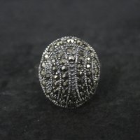 Vintage Sterling Marcasite Dome Ring Size 8