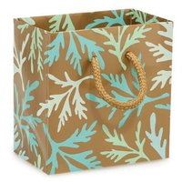 Lot of 2 Small Glossy Aqua Turquoise Leaf Gift Bags 4x2.5x4"