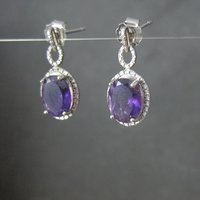 90s Sterling Amethyst Earrings New Old Stock