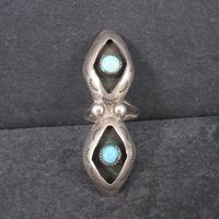 Long Vintage Turquoise Shadowbox Ring Dead Pawn Size 5