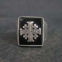 Vintage Jerusalem Ring Size 10 Silver and Onyx