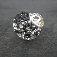 Vintage Sterling Black White Crystal Heart Ring Size 6