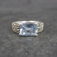 Vintage Sterling Blue Topaz Marcasite Ring Size 6