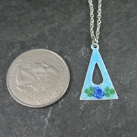 Vintage Blue Rose Guilloche Pendant Necklace New Old Stock