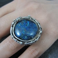 Huge Sterling Chrysocolla Wire Wrapped Ring Size 8