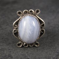 Vintage Sterling Blue Banded Agate Ring Size 7