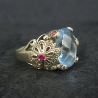 Vintage Vermeil Sterling Topaz Ruby Flower Ring Size 8