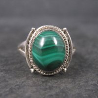 Vintage Sterling Malachite Ring Size 8