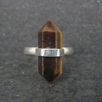 Vintage Sterling Tiger Eye Crystal Point Ring Size 8