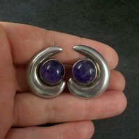 Vintage Mexican Sterling Amethyst Screw Back Earrings