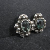 Estate Sterling Green Spinel Clip On Earrings