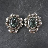 Estate Sterling Green Spinel Clip On Earrings