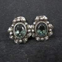 Estate Sterling Green Spinel Clip On Earrings