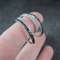 Estate Sterling Black & White Cz Latch Hoop Earrings