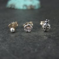 3 Hole Stud Earrings Ladybug Flower Ball Studs Sterling Avon