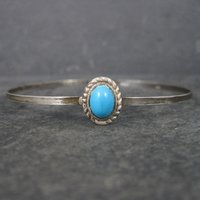 Dainty Vintage Southwestern Sterling Turquoise Bangle Bracelet 7.5 Inches