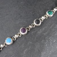 Vintage Mexican Sterling Gemstone Bracelet 7.25 Inches