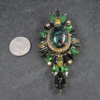 Large Vintage Juliana Green Black Rhinestone Brooch Delizza Elster