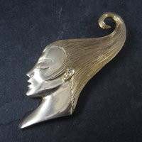 Vintage 80s Art Nouveau Style Lady Brooch MJENT